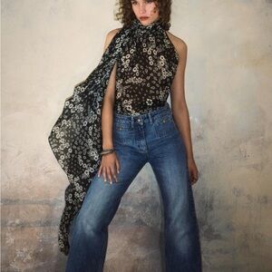 Kate Moss X Zara Black Floral Halter Scarf Top